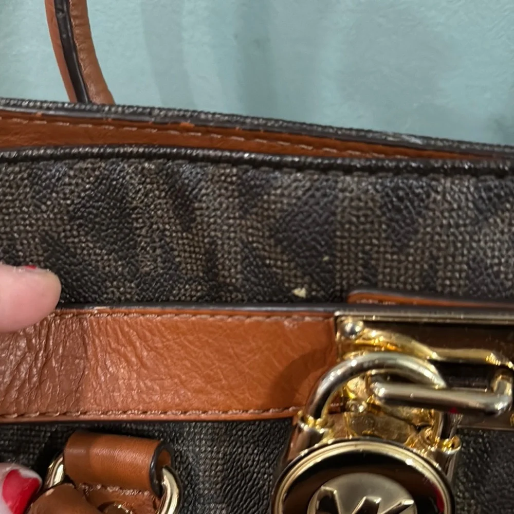 Michael Kors Collection Brown and Tan Monogram Tote with Gold Hardware